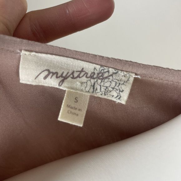 Mystree Size Small Taupe Ruffle Embroidered Dress Midi Boho Fairy - Picture 8 of 12